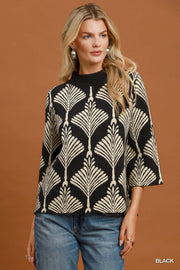 Abyss Black Abstract Leaf Sweater Top