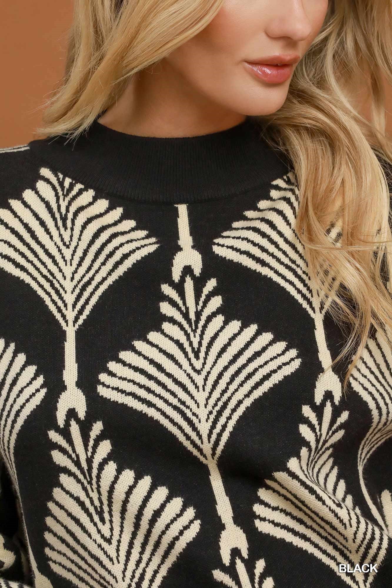 Abyss Black Abstract Leaf Sweater Top