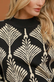 Abyss Black Abstract Leaf Sweater Top