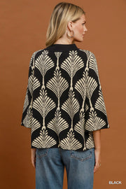 Abyss Black Abstract Leaf Sweater Top