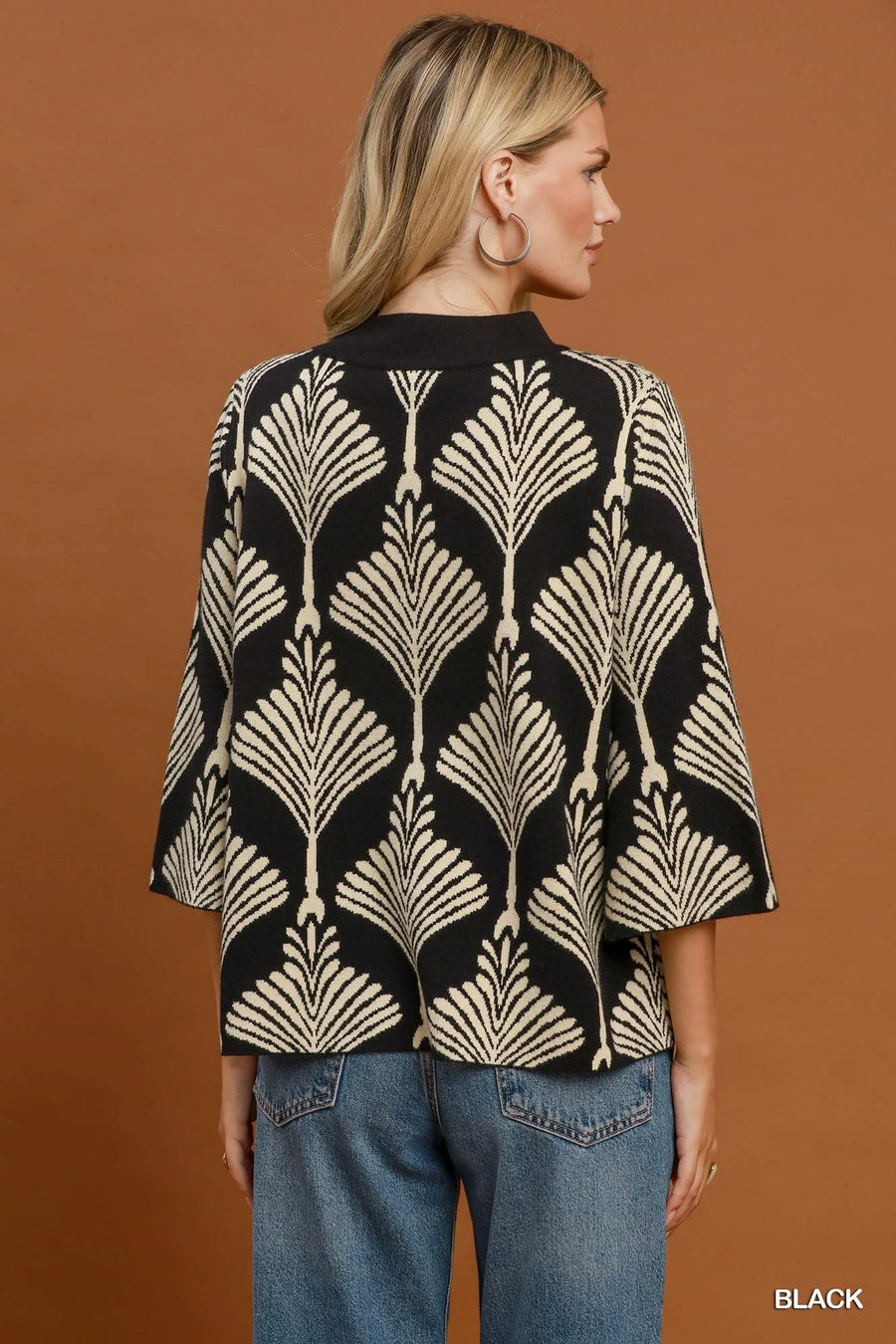 Abyss Black Abstract Leaf Sweater Top