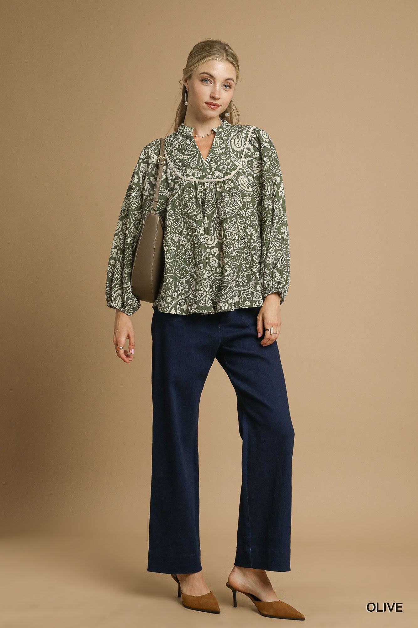 Alondra Boho Paisley Pintuck Blouse
