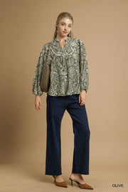 Alondra Boho Paisley Pintuck Blouse