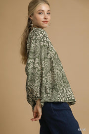 Alondra Boho Paisley Pintuck Blouse