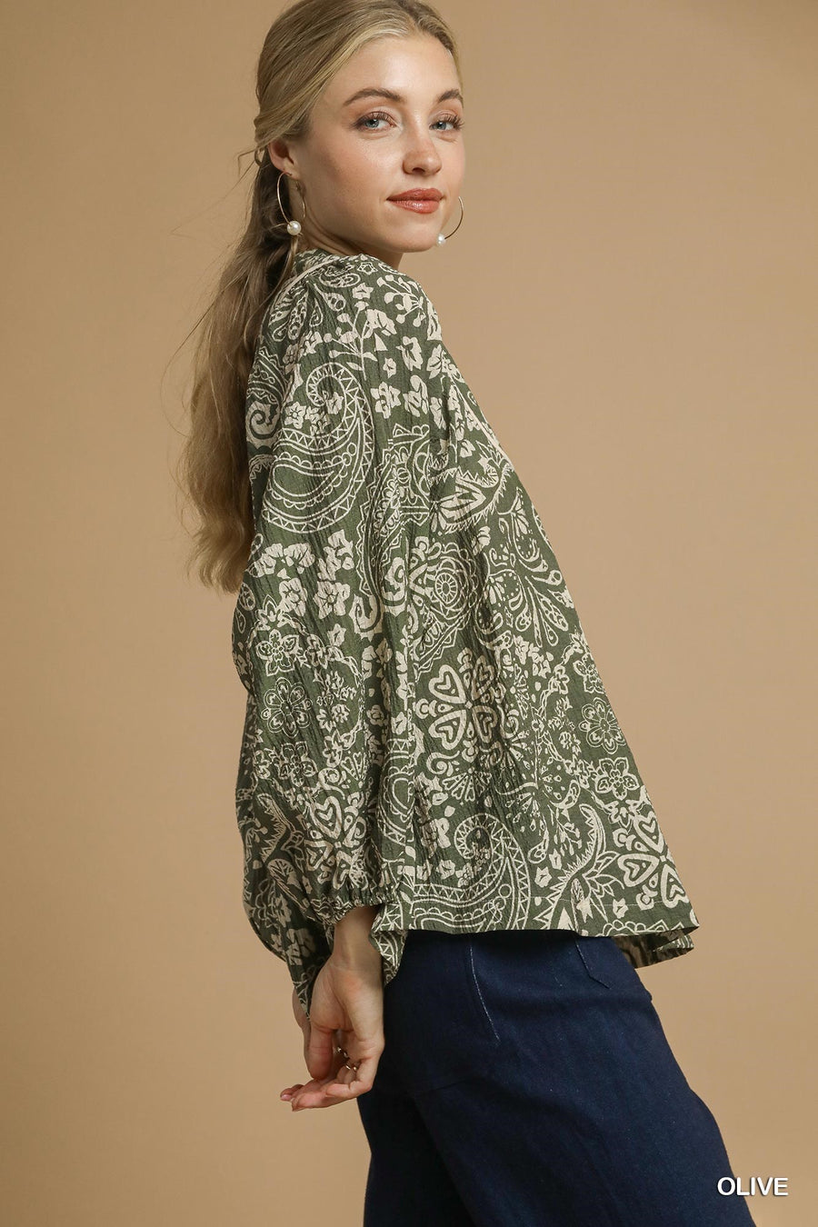 Alondra Boho Paisley Pintuck Blouse