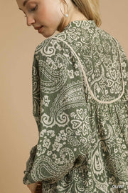 Alondra Boho Paisley Pintuck Blouse