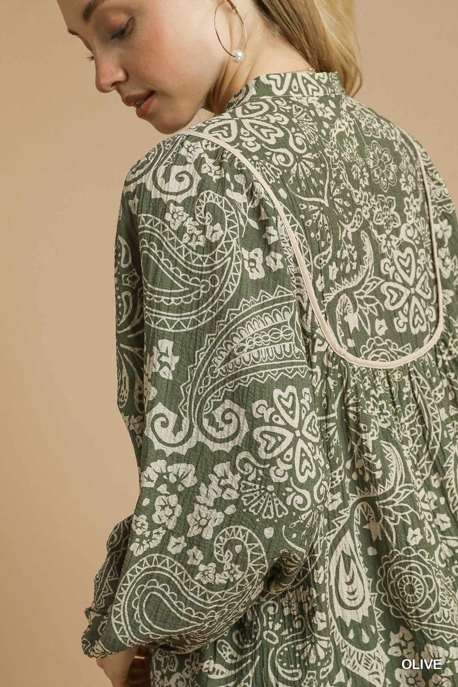 Alondra Boho Paisley Pintuck Blouse