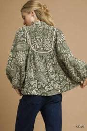 Alondra Boho Paisley Pintuck Blouse
