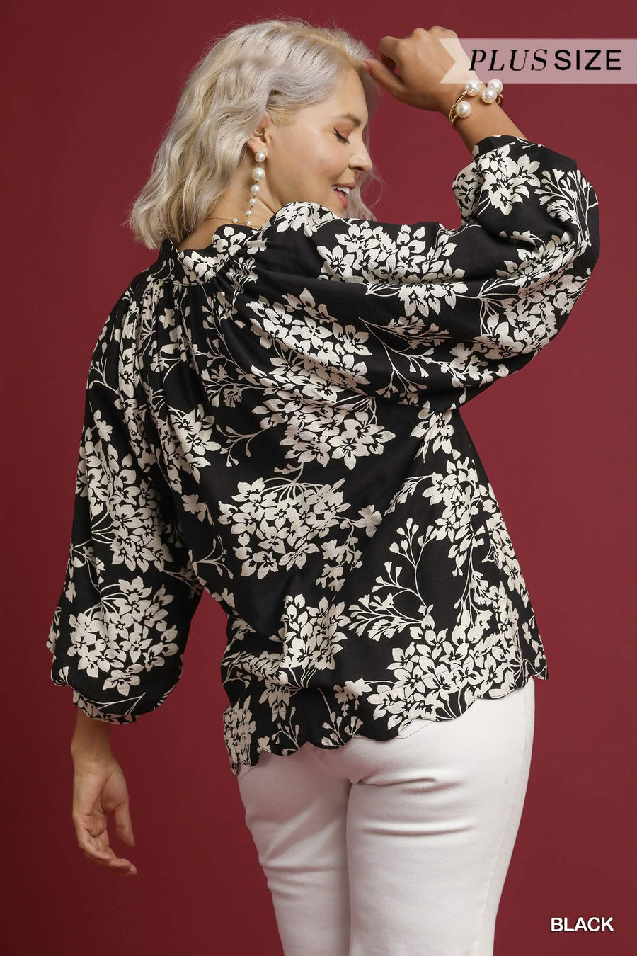 Twilight Bouquet Puff Sleeve V-Neck Botanical Floral Print Blouse Top
