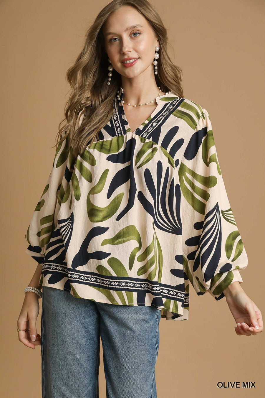 Gretel Boho Leaf Print Blouse Top
