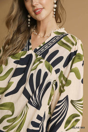 Gretel Boho Leaf Print Blouse Top