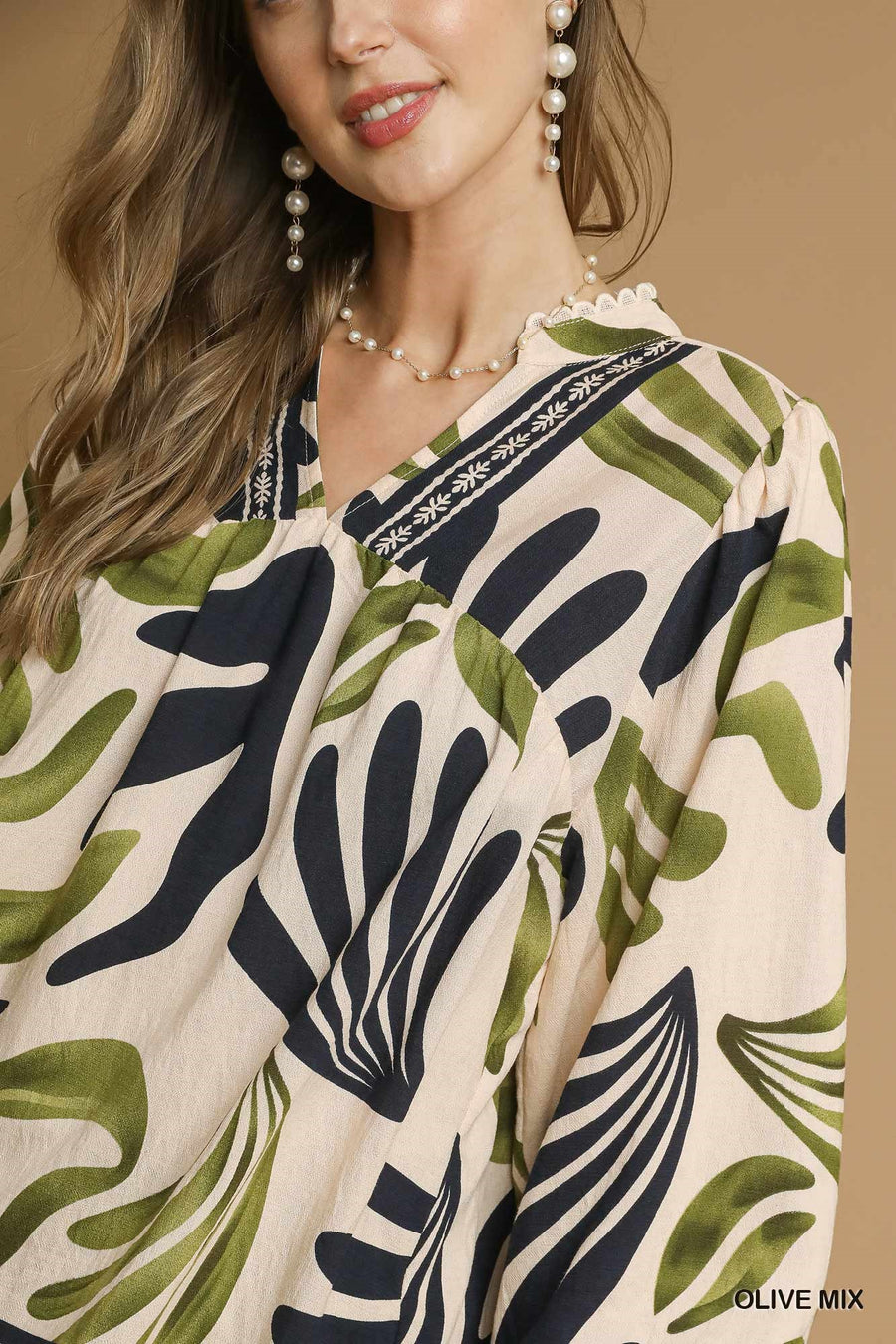 Gretel Boho Leaf Print Blouse Top