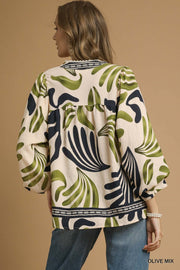 Gretel Boho Leaf Print Blouse Top
