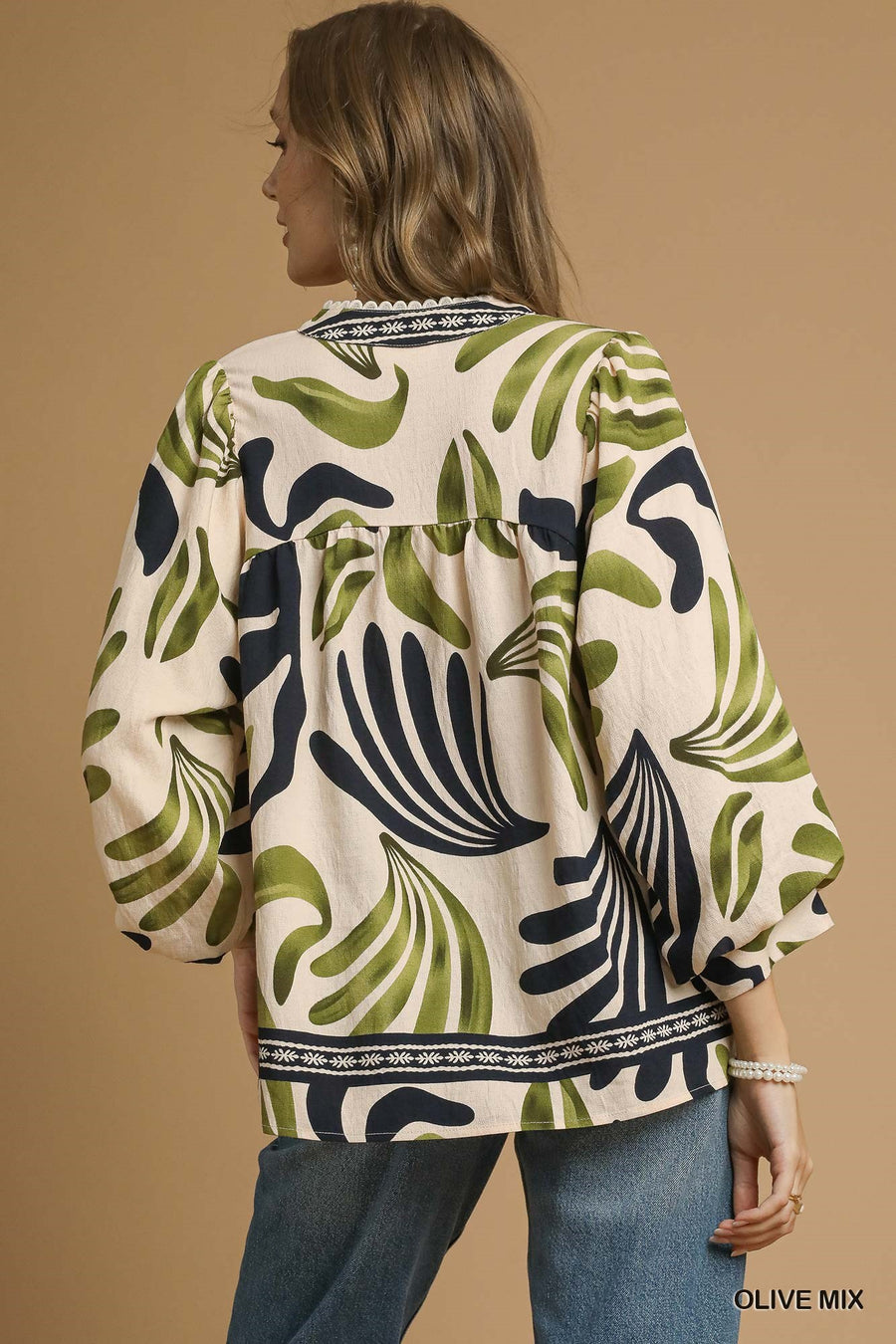 Gretel Boho Leaf Print Blouse Top