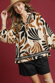 Gretel Boho Leaf Print Blouse Top