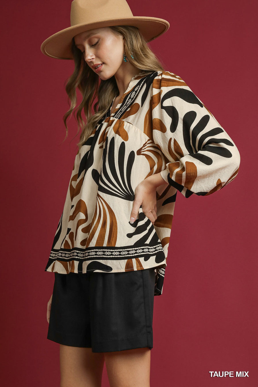 Gretel Boho Leaf Print Blouse Top