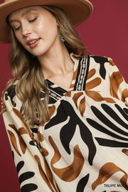 Gretel Boho Leaf Print Blouse Top