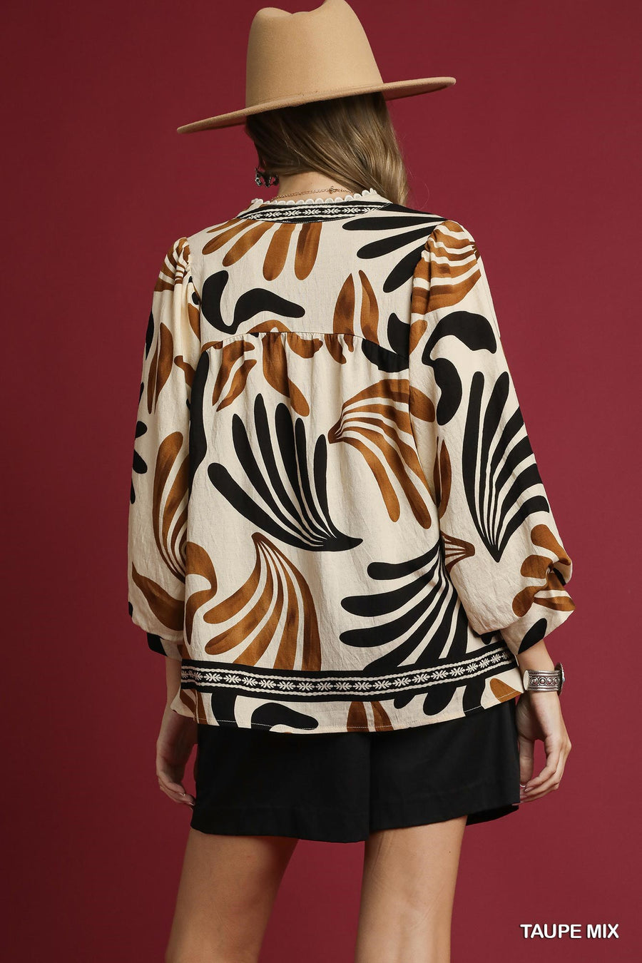Gretel Boho Leaf Print Blouse Top