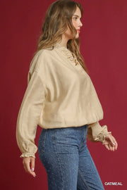 Angelica Ruffled V-Neckline Bubble Blouse Top