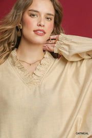 Angelica Ruffled V-Neckline Bubble Blouse Top