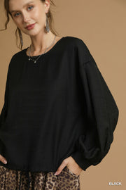 Deena Long Sleeve Drawstring Waist Blouse Top