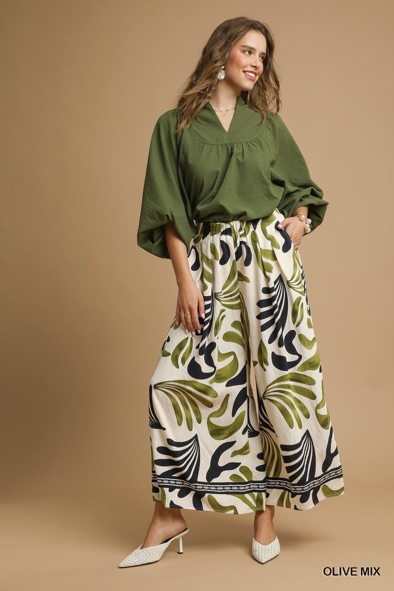 Gretel Boho Leaf Wide Leg Resort Pant