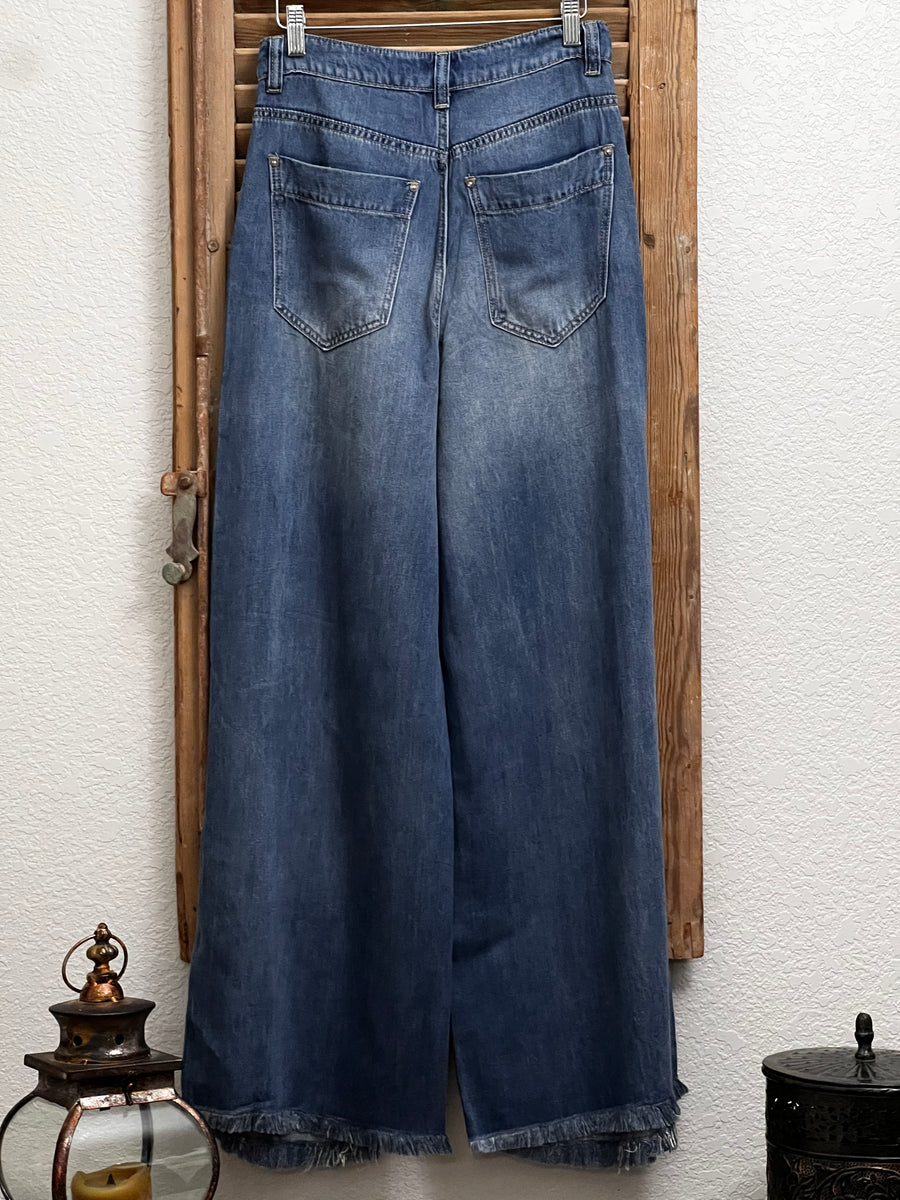 Tracy Soft Washed High Waisted Wide Leg Denim Pants