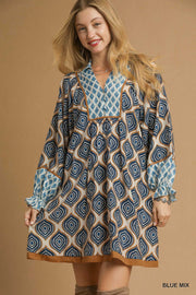 Shibani Geometric Print Boho Tunic Mini Dress