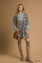 Shibani Geometric Print Boho Tunic Mini Dress