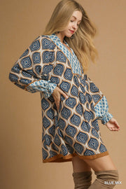 Shibani Geometric Print Boho Tunic Mini Dress