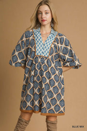 Shibani Geometric Print Boho Tunic Mini Dress