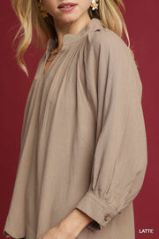 LaRissa Puff Sleeve V-Neck Linen Blouse Top