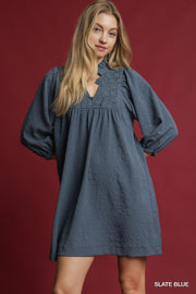 LaRosa Floral Embossed Texture Mini Dress