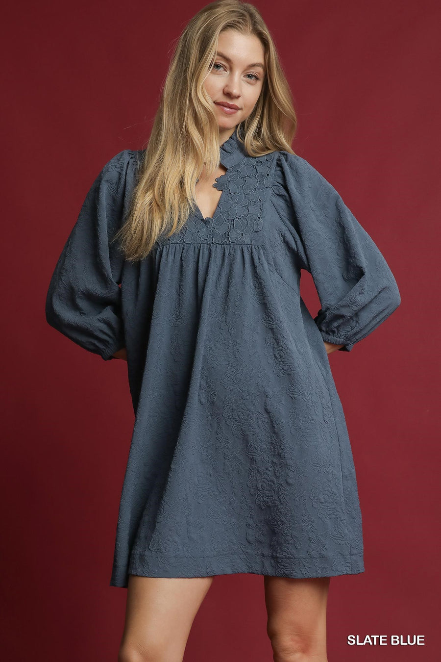 LaRosa Floral Embossed Texture Mini Dress