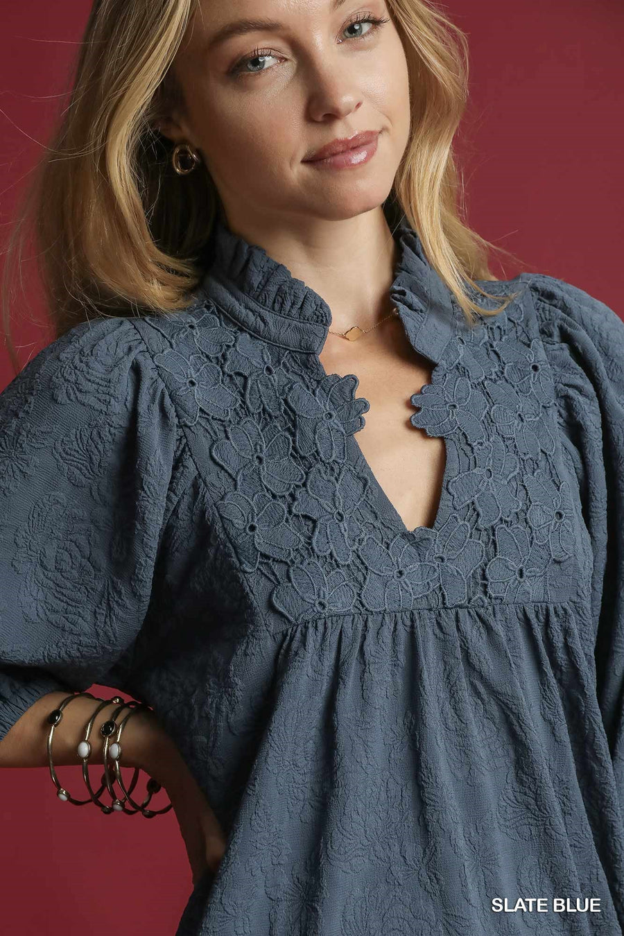 LaRosa Floral Embossed Texture Mini Dress