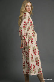Vinca Floral Button Down Maxi Shirt Dress with Waist Tie