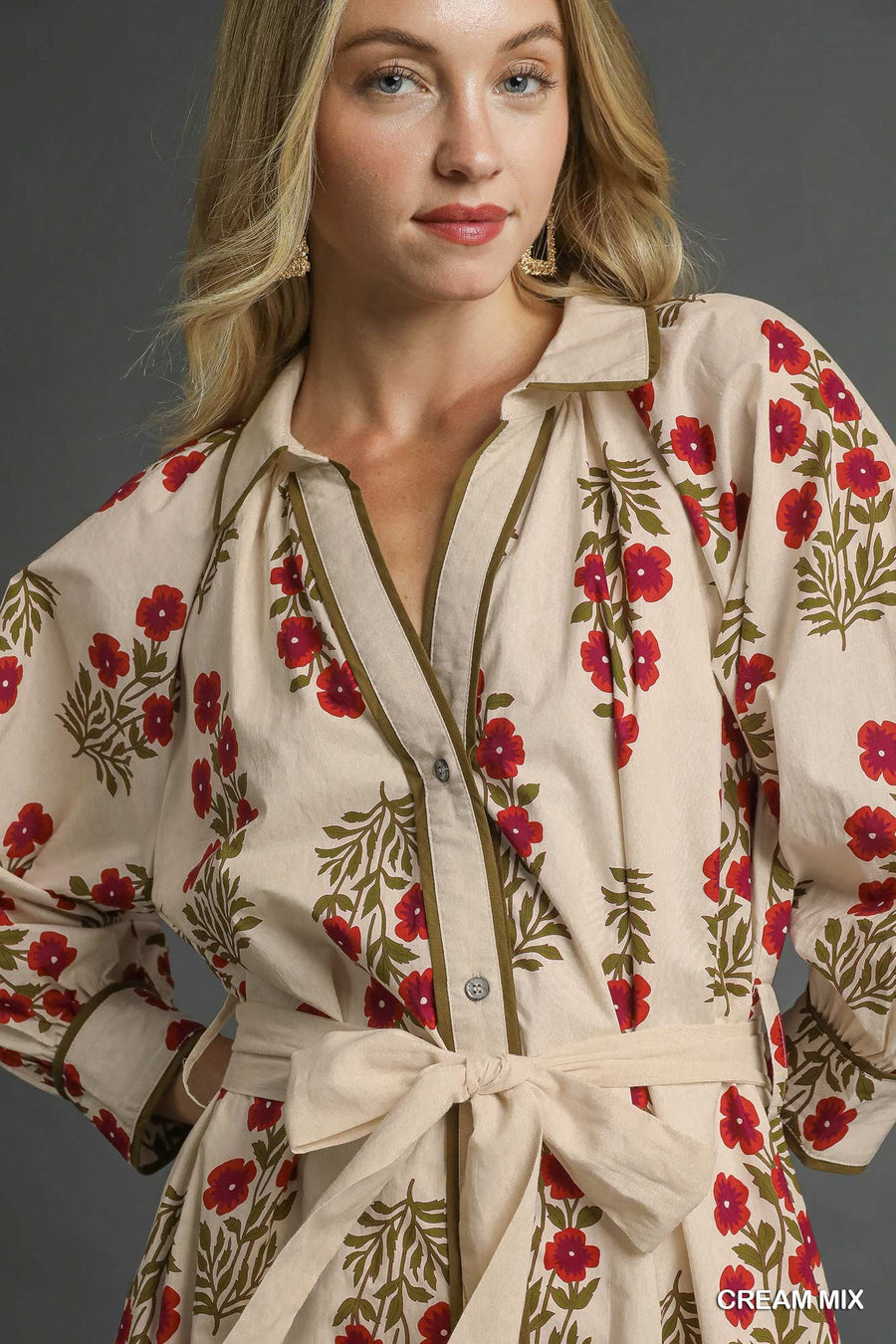 Vinca Floral Button Down Maxi Shirt Dress with Waist Tie