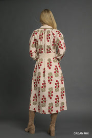 Vinca Floral Button Down Maxi Shirt Dress with Waist Tie