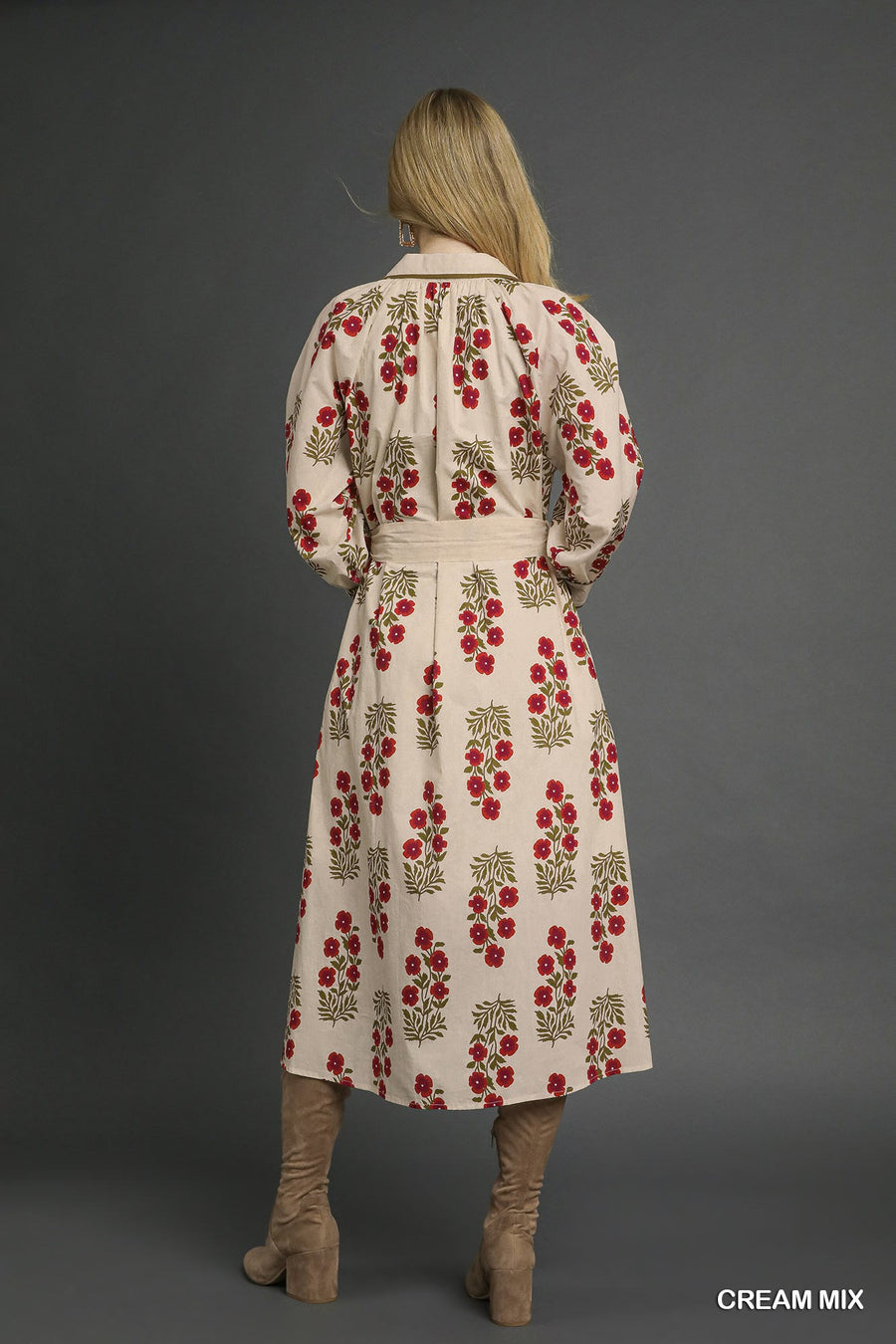 Vinca Floral Button Down Maxi Shirt Dress with Waist Tie