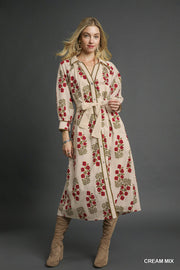 Vinca Floral Button Down Maxi Shirt Dress with Waist Tie
