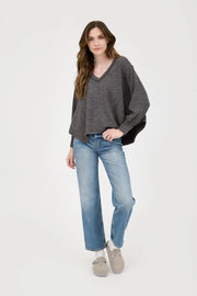 Julie V-Neck Asymmetrical Hem Long Sleeve Knit Top