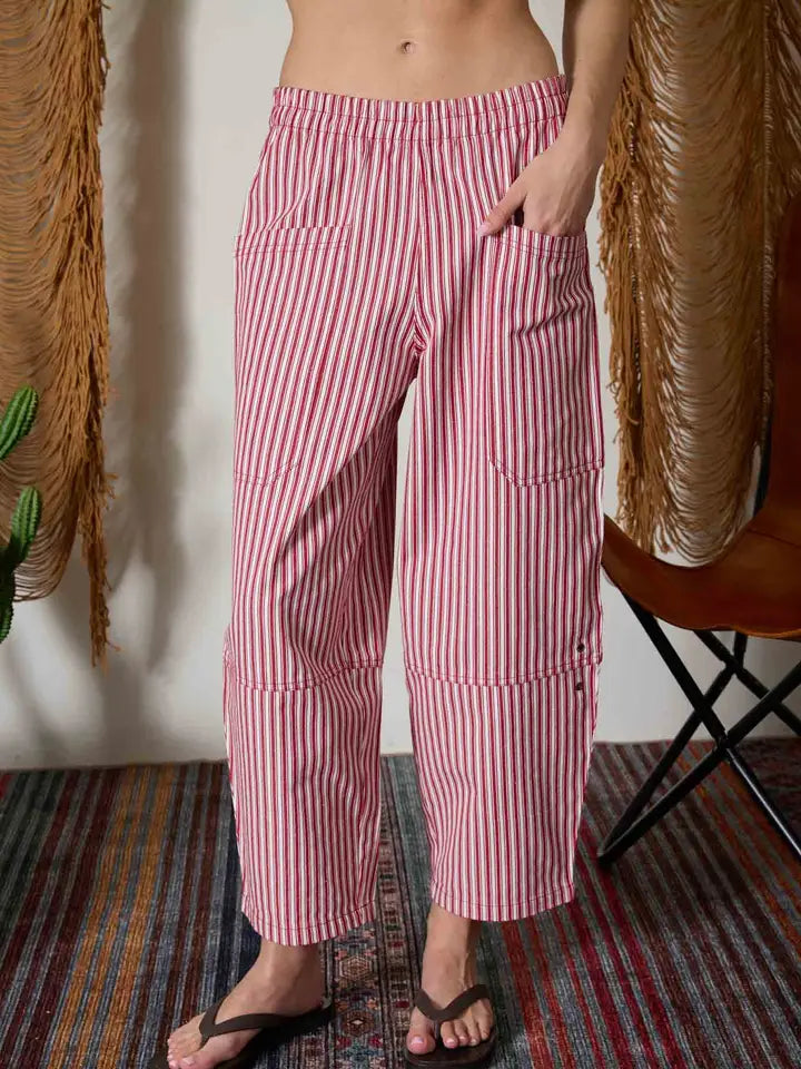 Rizzy Red Ticking Stripe Barrel Pants