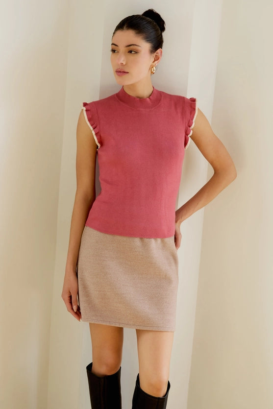 Patterson Mock Neck Ruffle Sleeve Sweater Knit Top