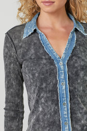 Charmayne Washed Thermal Button Up Top