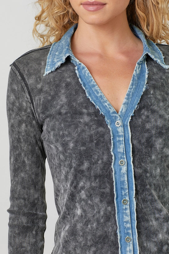 Charmayne Washed Thermal Button Up Top