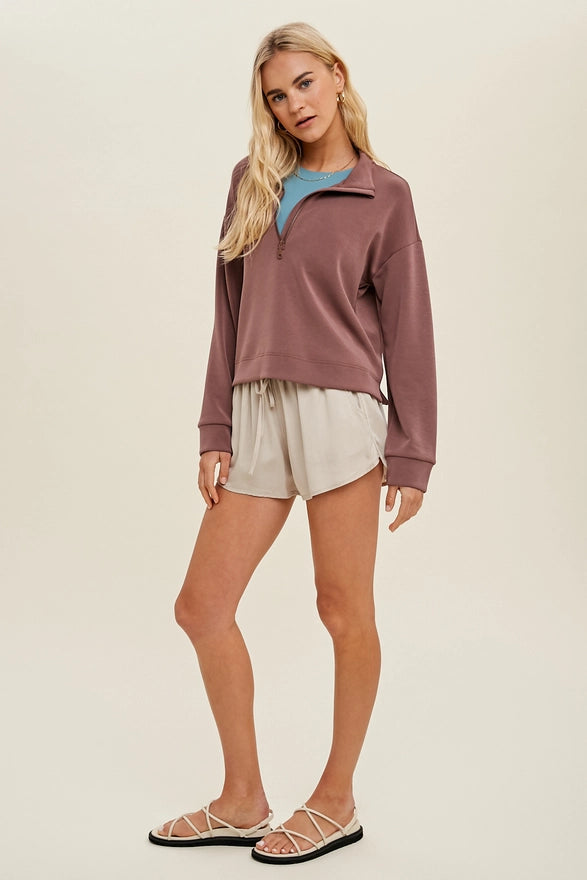 Belle Half Zip Pullover with Side Slits