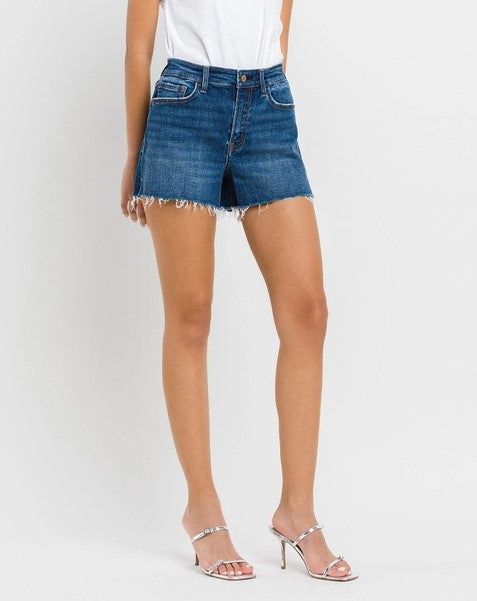 Vervet High Rise A-Line Denim Shorts with Raw Hemline and Side Slits