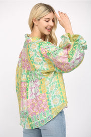 Aidyn Puff Sleeve Button Down Chiffon Blouse