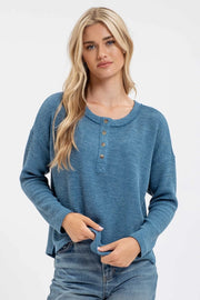 Tommie Half Button Henley Long Sleeve Sweater Knit Top