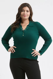 Evelia Collared Gold Snap Long Sleeve Knit Top